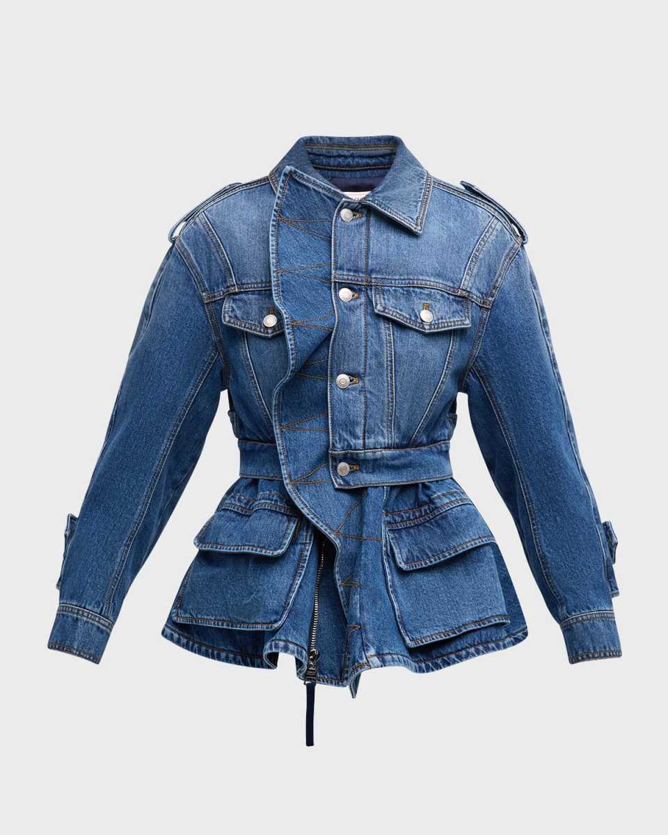 Ruffle Peplum Denim Jacket